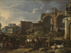 Le Campo Vaccino avec la basilique de Maxence by Pieter van Bloemen