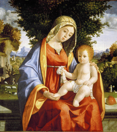 Madonna and Child in Landscape by Andrea Previtali