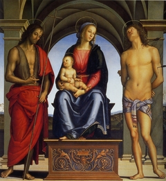 Madonna with Child Enthroned between Saints John the Baptist and Sebastian by Pietro Perugino