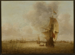 Marine view with the Vlissingen port in the background by Abraham de Verwer