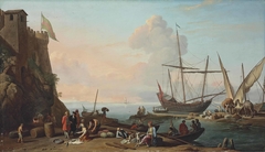 Mediterranean Harbour Scene by Adrien Manglard