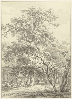 Moeder en kind zittend onder bomen by Egbert van Drielst