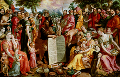 Moses Showing the Tablets of the Law to the Israelites, with Portraits of Members of the Panhuys Family, their Relatives and Friends by Maerten de Vos