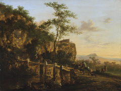 Mountain landscape with a bridge by Jan Both