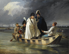 Napoleon leaving the Lobau after the defeat at the Battle of Aspern by Anton von Perger