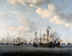 Naval battle between Dutch and French merchant ships by Willem van de Velde the Younger