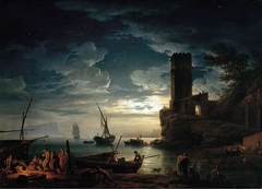 Night: Mediterranean Coast Scene with Fishermen and Boats by Claude-Joseph Vernet