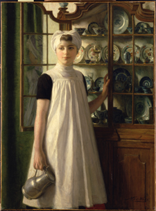 Orphan girl at porcelain cupboard by Nicolaas van der Waay