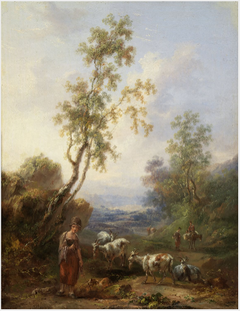 Pastoral Landscape with Girl and Goats by Solomon Williams