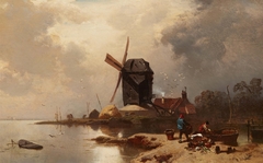 Post Mill on the Shore of a Lake by Charles Hoguet