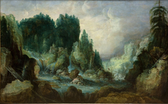 Rocky Landscape with a River and a Waterfall by SMK 6187 Monogrammist IVDS