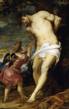 Saint Sebastian comforted by an Angel by Gerard Seghers