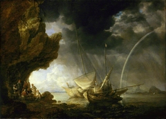 Seascape with Sailors Sheltering from a Rainstorm by Bonaventura Peeters