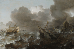 Ships in Distress on a Stormy Sea by Jan Porcellis