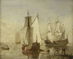 Speeljacht (Pleasure Yacht) and Warship by Unknown Artist