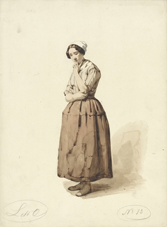 Staande peinzende vrouw, driekwart naar links by Unknown Artist