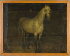 Standing white horse in stable by Lawrence Alma-Tadema