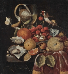 Still Life with Fruit and a Goldfinch by Martinus Nellius