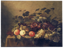 Still life with fruit on a table by Roelof Koets