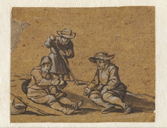 Studieblad met twee zittende figuren en een staande figuur by Unknown Artist