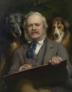 The Connoisseurs: Portrait of the Artist with two Dogs by Edwin Henry Landseer