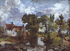 The Mill Stream. Verso: Night Scene with Bridge by John Constable