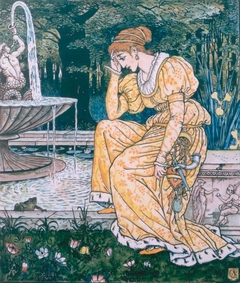 The Princess Meets The Frog By The Fountain - Illustration For "The Frog Prince by Walter Crane - Walter Crane - ABDAG003354 by Walter Crane