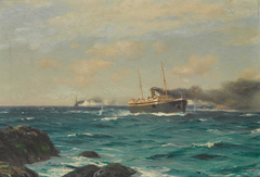 The S.S. Ortega entering the straits of Nelson with the S.M.S. Dresden in pursuit by Thomas Somerscales