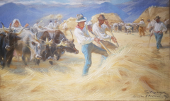 Threshing in Civita d'Antino. Pastel by Peder Severin Krøyer