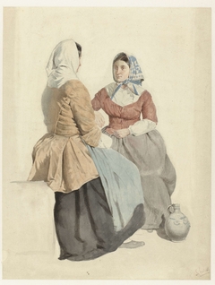 Twee zittende vrouwen met een kruik by Willem Hendrik Schmidt