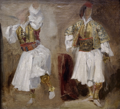 Two studies of Suliote costumes by Eugène Delacroix