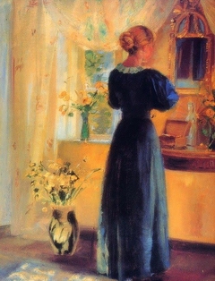 Ung pige foran spejl by Anna Ancher