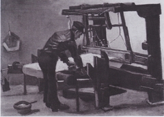 Weaver at the loom,checking the fabric by Vincent van Gogh