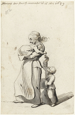 Vrouw met een baby gevolgd door een kind by Harmen ter Borch