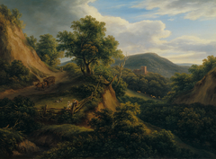 Waldige Berglandschaft mit Ruine by Joseph Mössmer