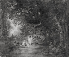 Waldlandschaft mit badenden Kindern by Carl Ebert