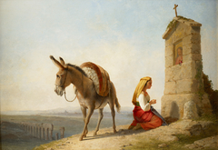 Woman and Donkey by a Roadside Shrine by John Gadsby Chapman