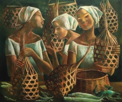 Women with Baskets, Fish, and Crab by Anita Magasaysay-Ho