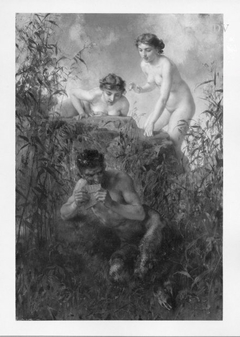 Zwei Nymphen und Satyr by Ludwig Knaus