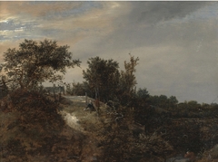 A Landscape with Two Figures on a Rise and a Stream at Right by Jacob van Ruisdael