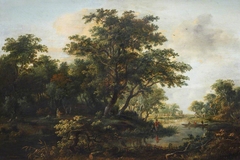 A Wooded River Valley with Two Fishermen by Meindert Hobbema