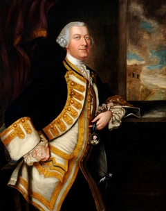 Admiral Sir James Douglas,1st Bt (1703/1704 - 1787) with a View of a Fort by Anonymous