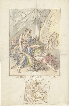 Allegorie op het matig gebruik van de Overvloed en een allegorie van het Vrolijk Genoegen by Elias van Nijmegen