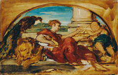 Allegorische Figur mit Löwe und Pfau by Hans Canon