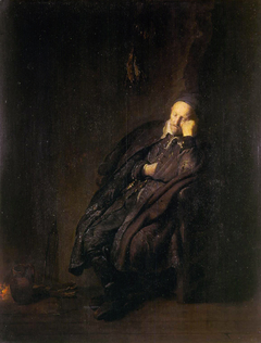 An old man sleeping near the fire by Rembrandt