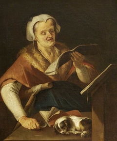 An Old Woman Singing and a Dog by Giacomo Francesco Cipper