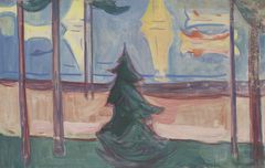 Beach Landscape with Trees and Boats by Edvard Munch