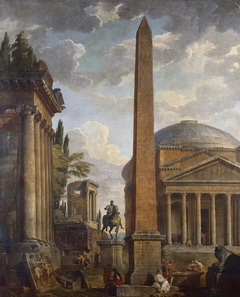 Caprice View with the Pantheon and Roman Ruins by Giovanni Paolo Panini