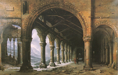 Effect of Fog and Snow Seen through a Ruined Gothic Colonnade by Louis Daguerre