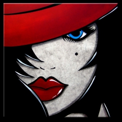 Face To Face - Original Abstract painting Modern pop Art Contemporary large Portrait red hat FACE by Fidostudio by Tom Fedro